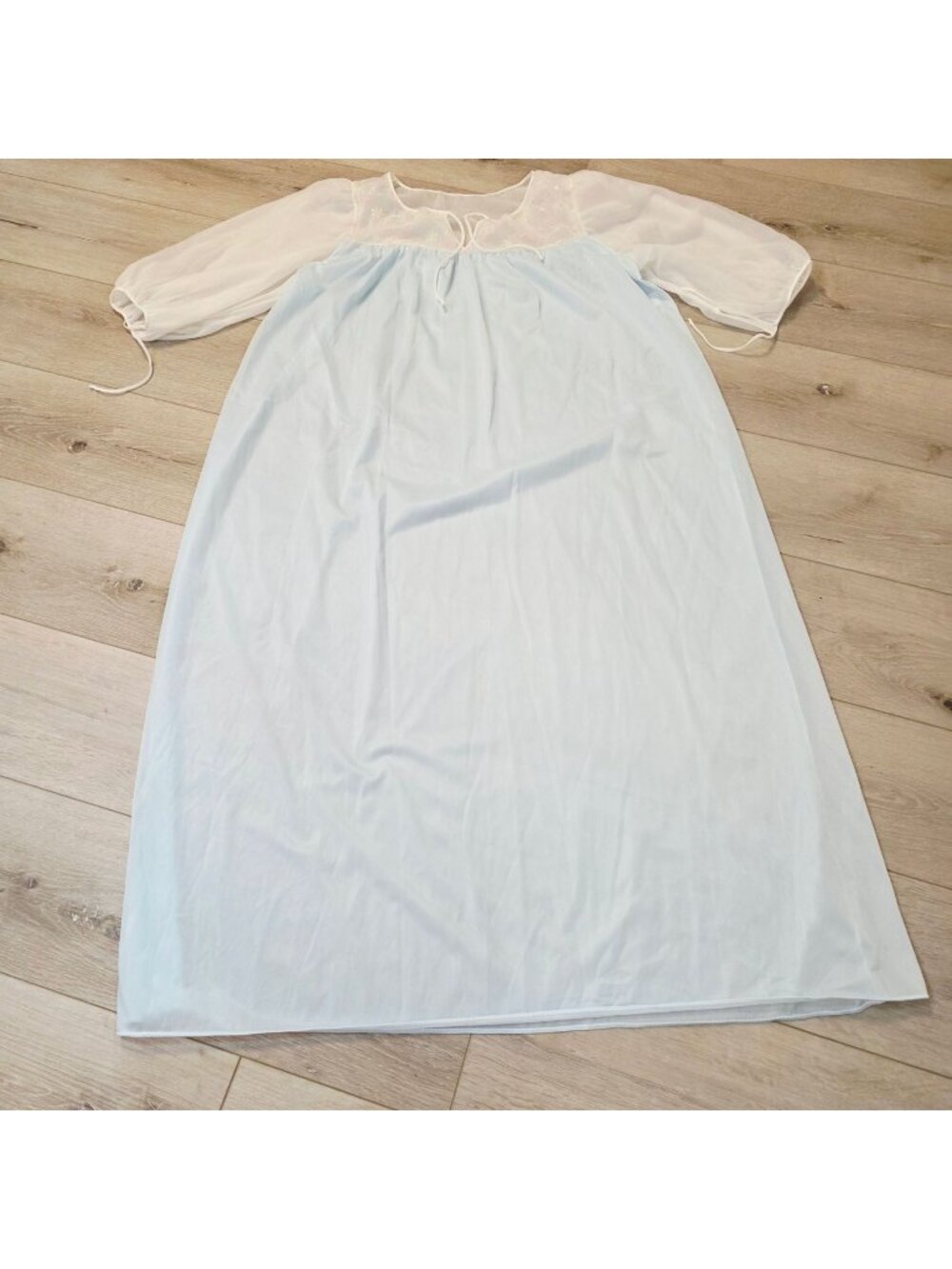 Vtg Sears Baby Blue Whimsical Sheer Floral Embroidery Sz 38 Soft Girl Nightgown
